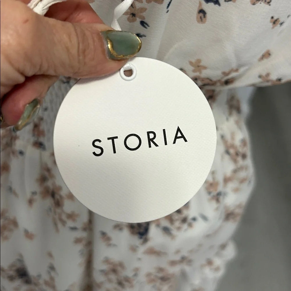 Storia Ivory Floral Smocked Waist Mini Dress